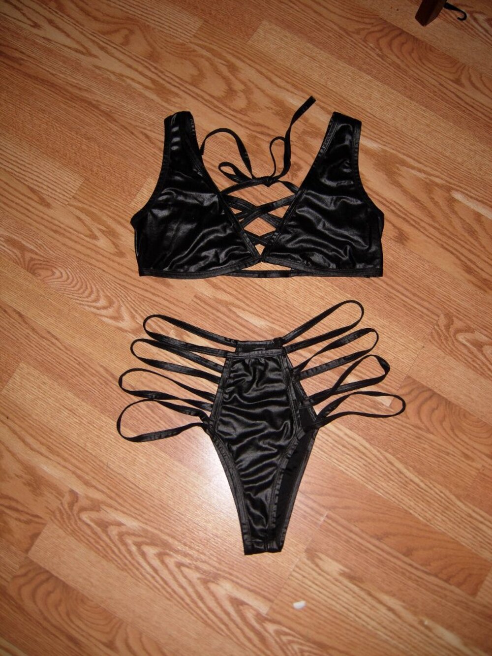 Black Strappy Tie Lingerie Set 1X